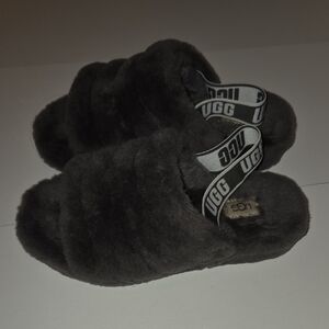 UGG Charcoal Fluffy Slides